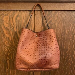 Faux ostrich leather shoulder bag